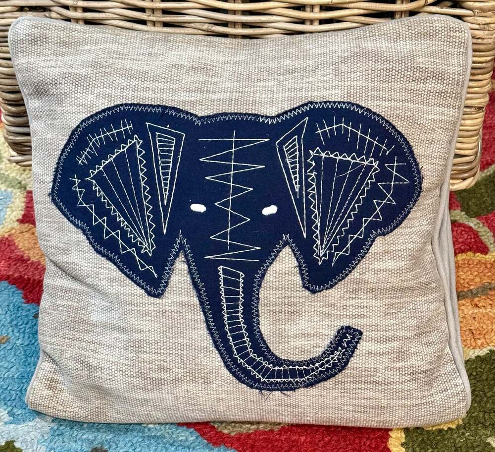 Pottery Barn Kids Elephant Embroidered Decorative Throw Pillow Cover 16x16